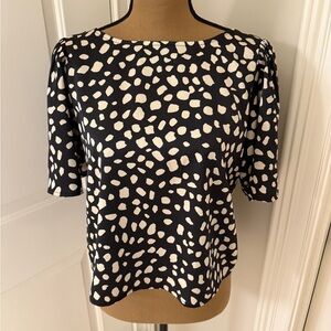 LOFT Black and Cream Patterned Blouse